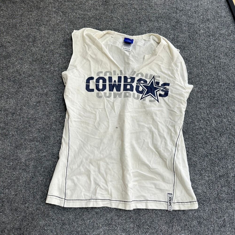 Reebok Sleeveless Top Womens XL White Dallas Cowboys NFL V-Neck Cotton Stretch